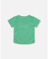 Girl Crinkle Jersey Top With Flower Applique Vichy Green - Child