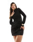 Фото #8 товара ASOS DESIGN long sleeve slinky mini dress draped stretch satin skirt in black