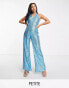 Jaded Rose Petite halterneck wide leg jumpsuit in blue stripe sequin