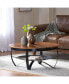 Modern Industrial Coffee Table with Etched Circular Mango Wood Top