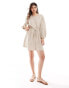 Vila linen touch tie waist mini dress in beige Federgrau, 34 - фото #1