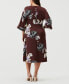 Фото #2 товара Plus Size Floral Print Faux Wrap 3/4 Sleeve Midi Dress