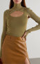 DION LEE 289224 Women Convertible cutout ribbed-knit turtleneck top Size M Sage