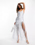 Фото #1 товара ASOS DESIGN fringe cowl halter maxi dress in silver grey