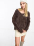 Фото #1 товара Urban Revivo fluffy oversized jumper in chocolate brown