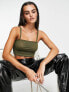 Фото #1 товара NA-KD mesh singlet with long strap in olive green