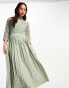 Little Mistress lace detail midaxi dress in sage green 40 - фото #8