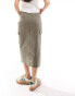 ONLY front split midi cargo skirt in washed khaki