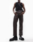 ASOS DESIGN regular fit jeans in brown leather look with zip detail