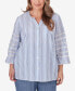 Фото #1 товара Plus Size Bayou Pinstripe Embroidered Button Down Top