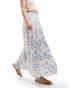 Hollister pull on tiered maxi skirt with pockets in cream and blue floral