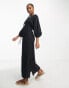 ASOS DESIGN Petite natural crinkle bias maxi dress with lace up detail in black