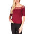 Фото #1 товара Michael Michael Kors Petite Lace Trim Off-the-Shoulder Top Dark Ruby PL