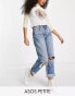 ASOS DESIGN Petite high waist 'slouchy' mom jeans in stonewash with rips