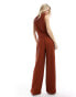 Vero Moda plisse wide leg trouser co-ord in rust