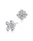GV Sterling Silver White Gold Balls with Clear Round Cubic Zirconia Stud Earrings