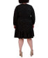 Plus Size Printed Faux-Wrap Long-Sleeve Dress