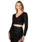 ფოტო #1 პროდუქტის Women's Long Sleeve V-Neck Beaded Top