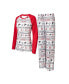 Фото #1 товара Women's White, Red Atlanta Falcons Tinsel Raglan Long Sleeve T-shirt and Pants Sleep Set
