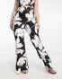 ASOS LUXE Curve co-ord flared suit trouser in black & white floral print