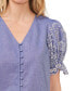 Фото #3 товара Women's Cotton Floral Puff Sleeve V-Neck Blouse