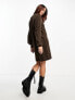 JDY puff sleeve knitted mini jumper dress in chocolate XL - фото #3