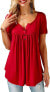 Фото #11 товара Amoretu Women's V-Neck Button Down Blouse, Solid Tunic Long Sleeve / Short Sleeve Tops