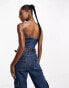 In The Style exclusive denim bandeau crop top co-ord in dark blue 34 - фото #8