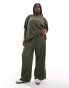 ONLY Curve boxy plisse wide leg trousers co-ord in khaki