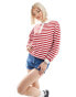 Daisy Street boxy rugby sweatshirt in cherry red stripe