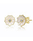 Teens 14k Yellow Gold Plated with Cubic Zirconia White Enamel Blooming Daisy Flower Stud Earrings