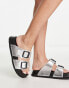 Bronx Veran-o double strap leather sandal in metallic silver