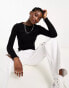 New Look lettuce edge long sleeve top in black