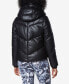 Фото #4 товара Women's Faux Leather Hooded Puffer Jacket
