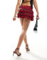 Фото #3 товара Bershka ruffled tiered mini skirt in red & black check