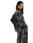 Фото #4 товара Style Cheat oversized satin shirt in mono print co-ord