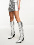 Фото #1 товара Public Desire Navada western knee boot in textured silver