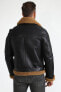 ფოტო #3 პროდუქტის Men's Shearling Belted Pilot Jacket, Silky Brown with Ginger Curly Wool