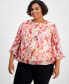 ფოტო #1 პროდუქტის Plus Size Ruffled-Cuff Necklace Top, Created for Macy's