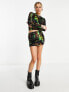 COLLUSION printed long sleeve velvet co-ord top in multi