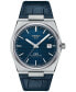ფოტო #1 პროდუქტის Men's Swiss Automatic PRX Powermatic 80 Blue Leather Strap Watch 40mm