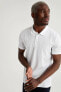 Фото #1 товара Erkek Beyaz Slim Fit Polo Yaka Desenli Fermuarsız Kısa Kollu Polo Tişört N6296AZ21SM