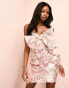 Фото #1 товара ASOS LUXE jacquard exaggerated bow pearl detailed bandeau mini dress in pink floral