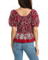 Sea Ny Theodora Paisley Print Puff Sleeve Top Women's Red Xxs