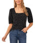 Фото #1 товара Women's Printed Square-Neck Puff-Sleeve Knit Top