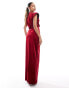 ASOS DESIGN premium velvet plunge maxi dress with shoulder pads in red