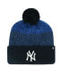 Фото #1 товара Men's Navy New York Yankees Darkfreeze Cuffed Knit Hat with Pom