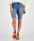 Petite Mid Rise Raw-Edge Denim Bermuda Shorts, Created for Macy's