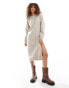 Weekday Funda wool blend knitted midaxi dress with side split in light beige melange exclusive to ASOS