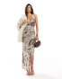 ASOS DESIGN cowl maxi dress with cross back in tonal rodeo print